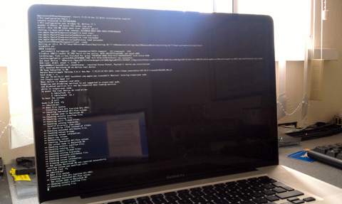 this is an image of a macbook pro having its data backed up using the terminal because the login process was broken and the user could not login to the mac users account through the desktop
